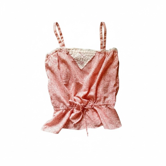 Vintage 70s Pink Floral Tank Ditsy Print Cottage Cross Stitch Detail Cinch Waist - Picture 4 of 14